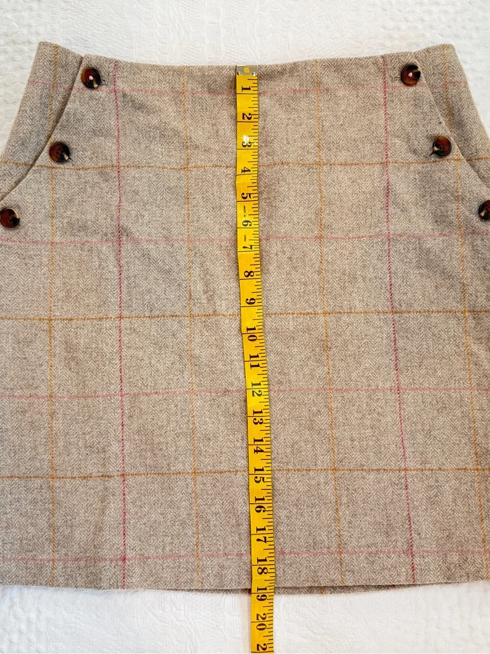 Joules Ladies Calla Grey Tweed Wool Blend Skirt Buttons Size US 8 UK 12